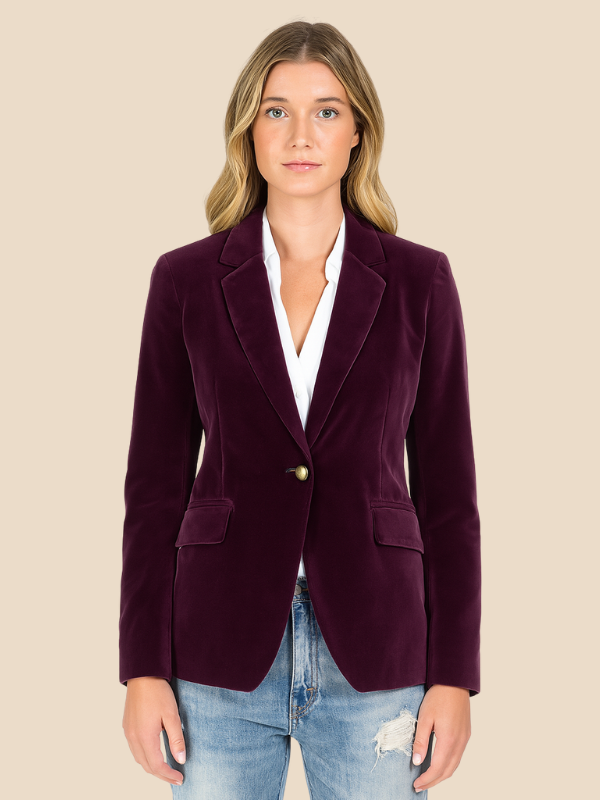 Gabriella | Velvet Blazer with Gold Button Accents