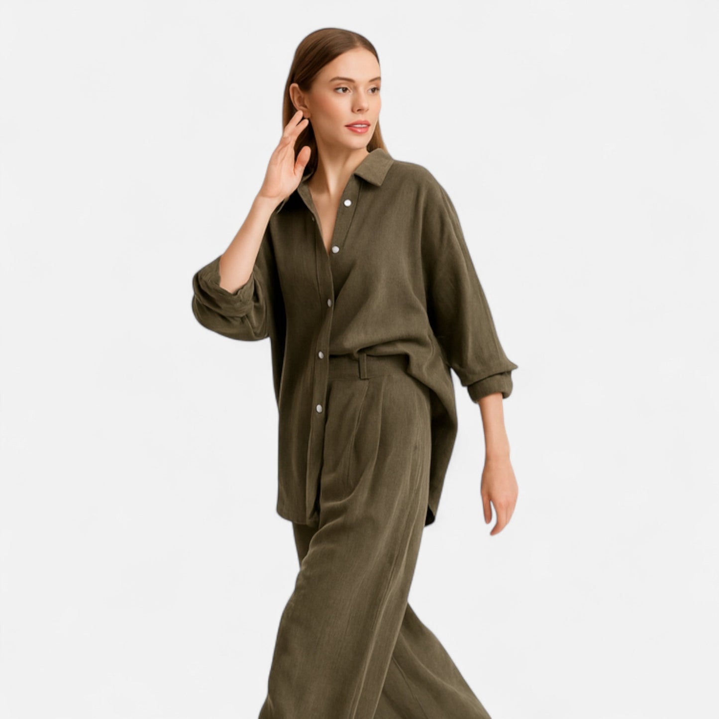 Quintessa | Women’s Linen Suit – Olive Heritage Elegance