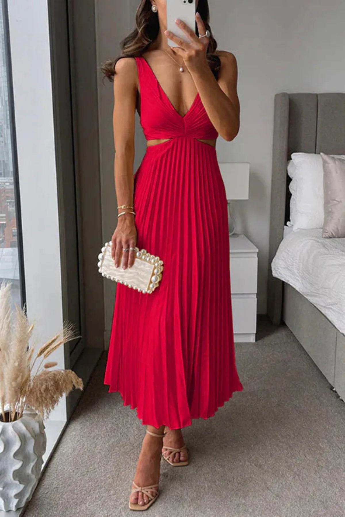 Berta | Women’s Pleated Cut-Out Maxi Dress