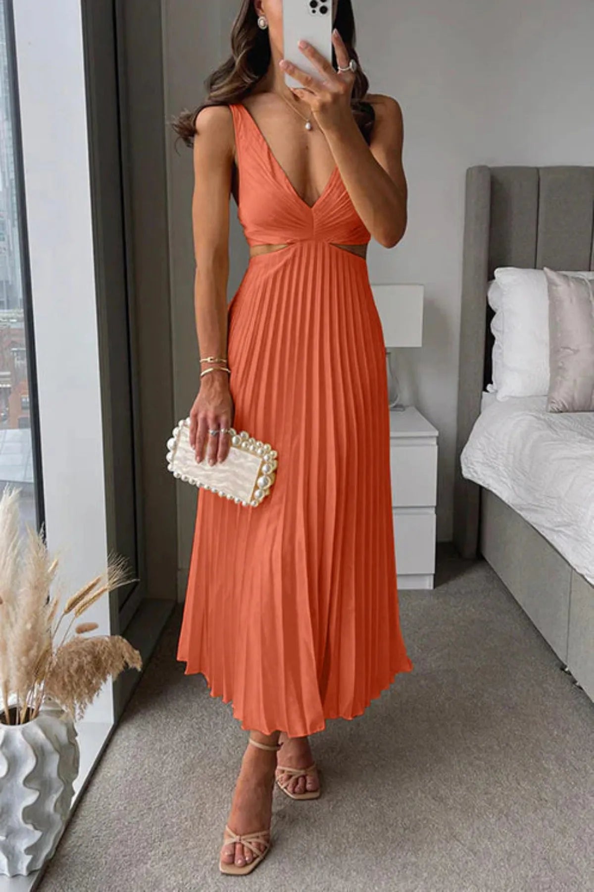 Berta | Women’s Pleated Cut-Out Maxi Dress