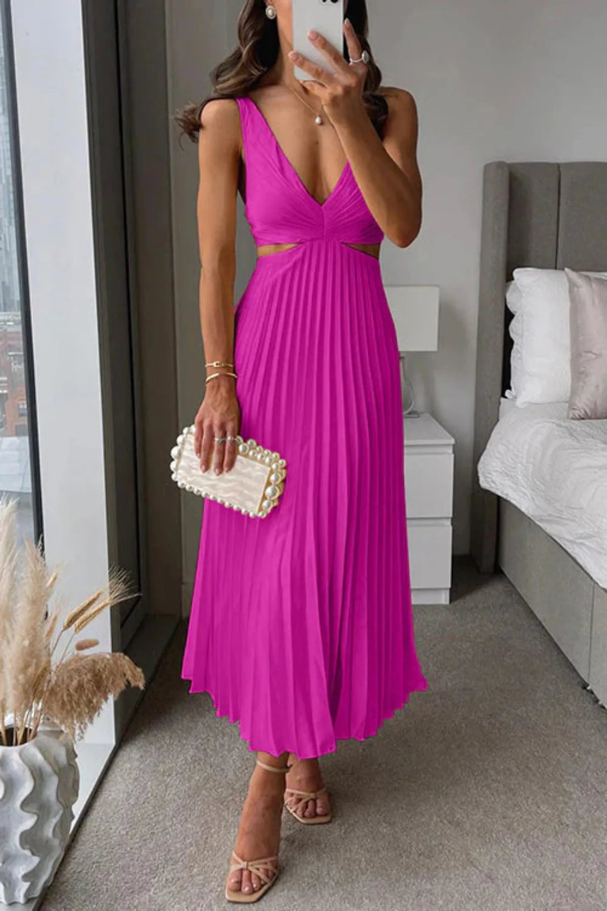 Berta | Women’s Pleated Cut-Out Maxi Dress