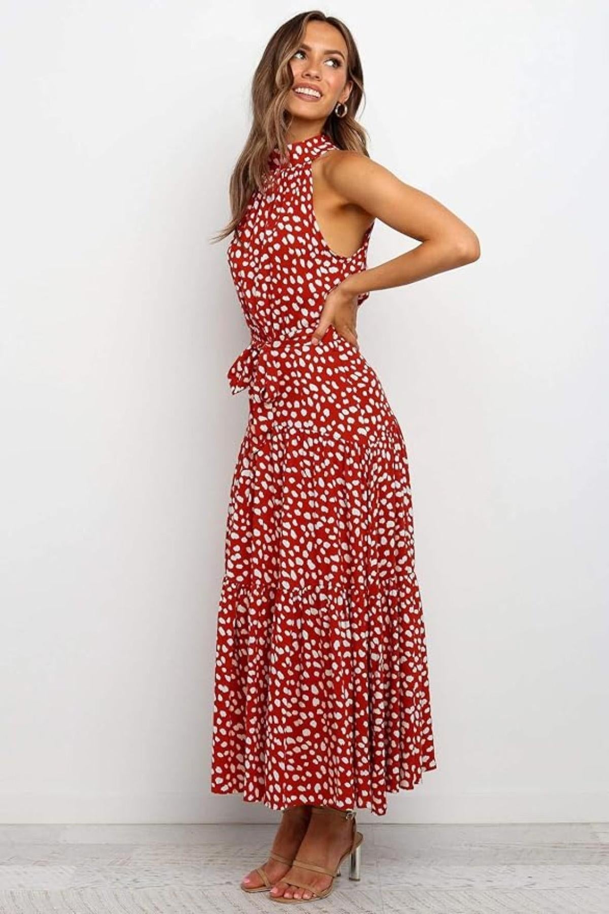 Liora | Polka Dot Halter Midi Dress