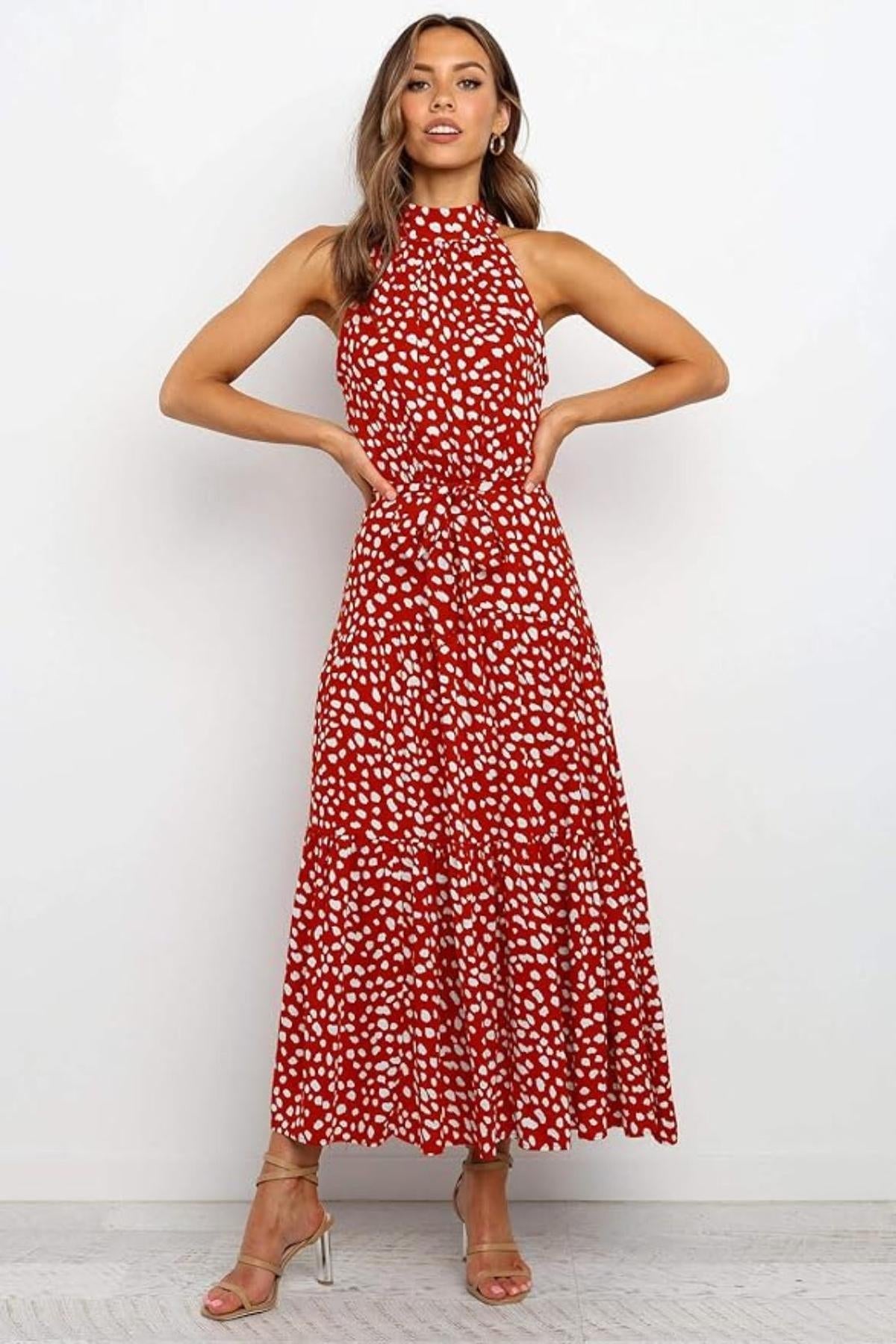 Liora | Polka Dot Halter Midi Dress