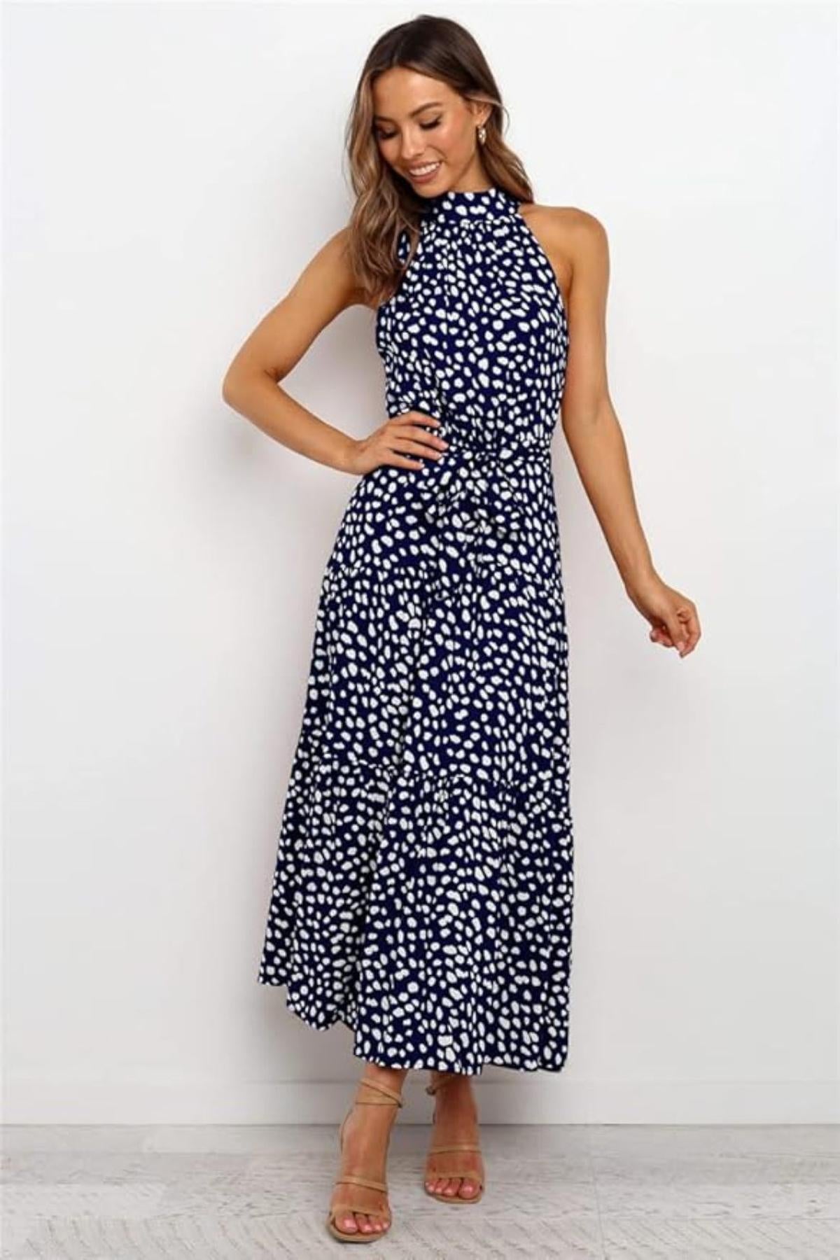 Liora | Polka Dot Halter Midi Dress