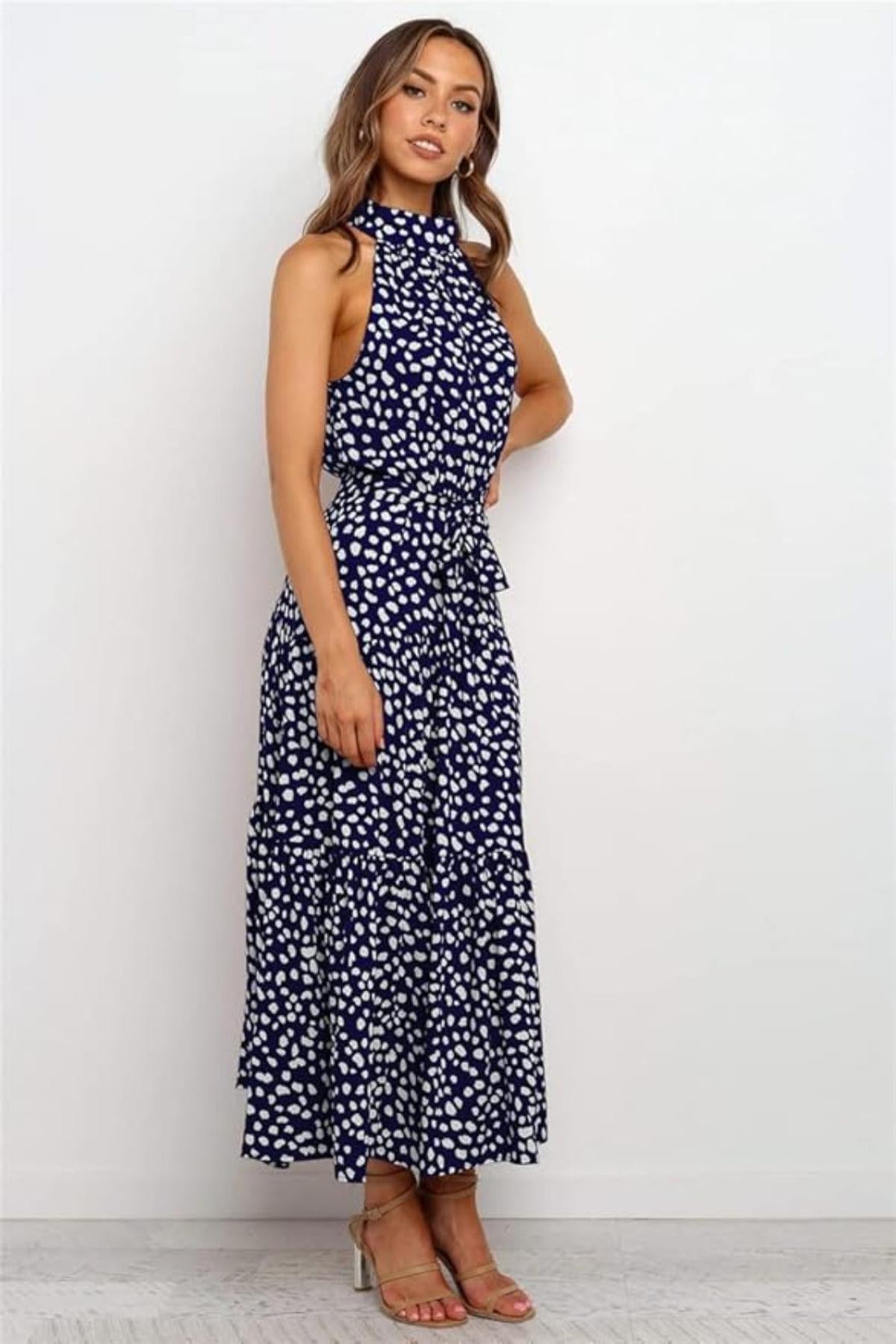 Liora | Polka Dot Halter Midi Dress