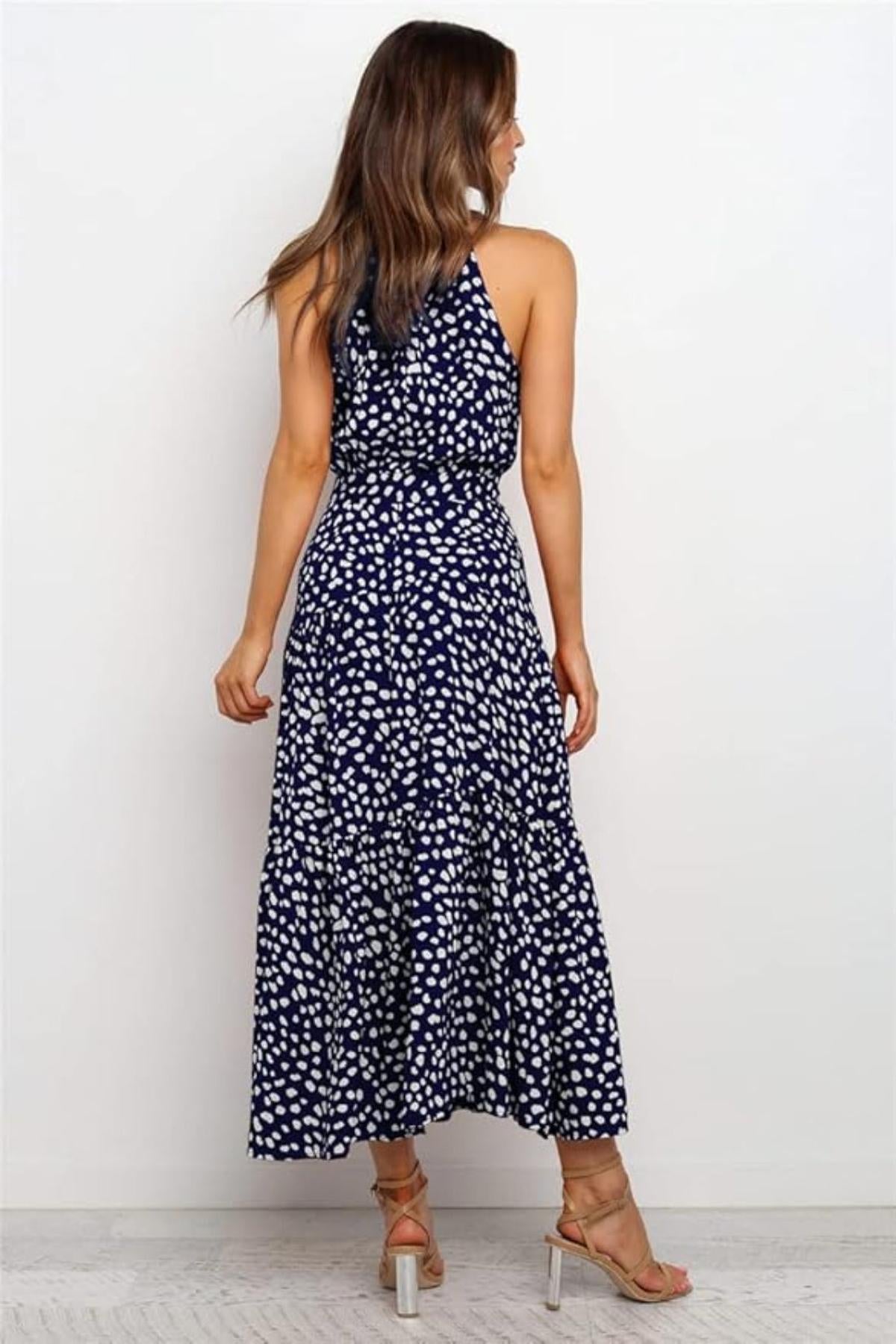 Liora | Polka Dot Halter Midi Dress