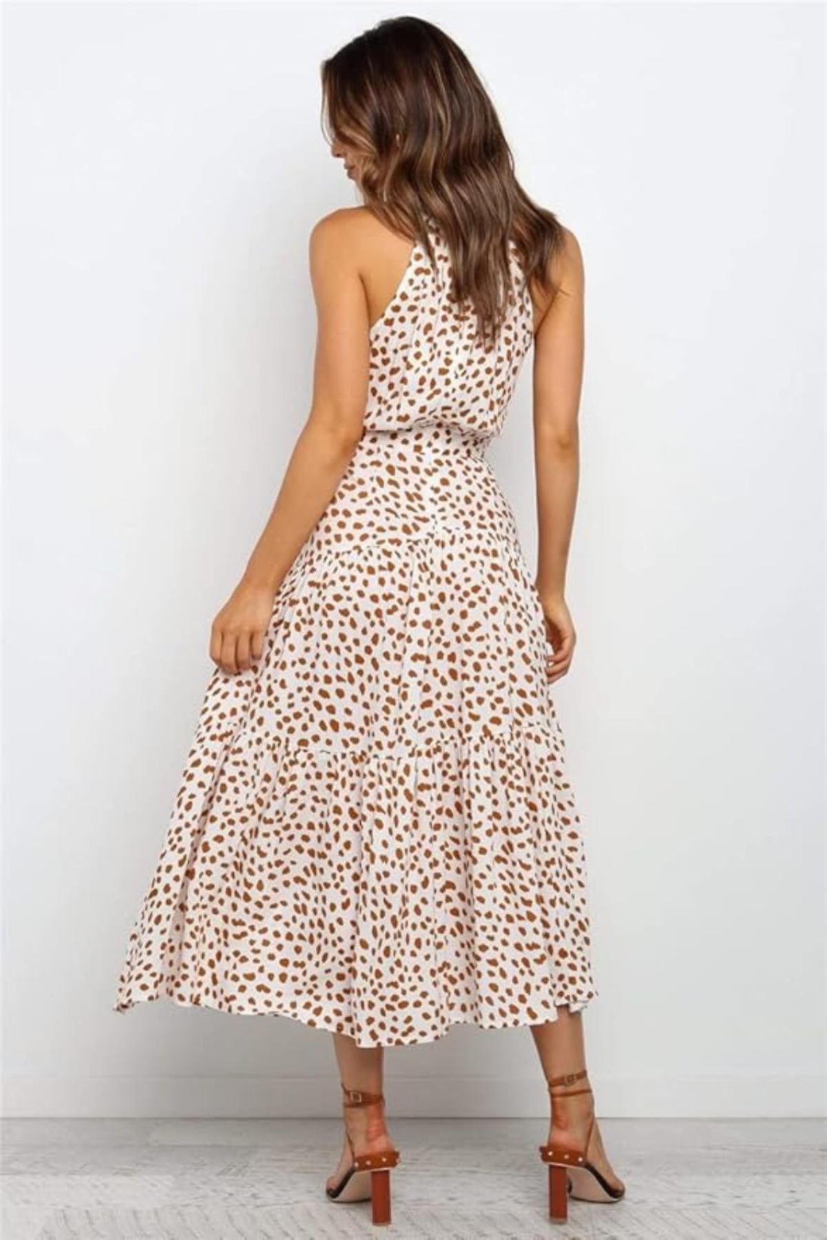 Liora | Polka Dot Halter Midi Dress