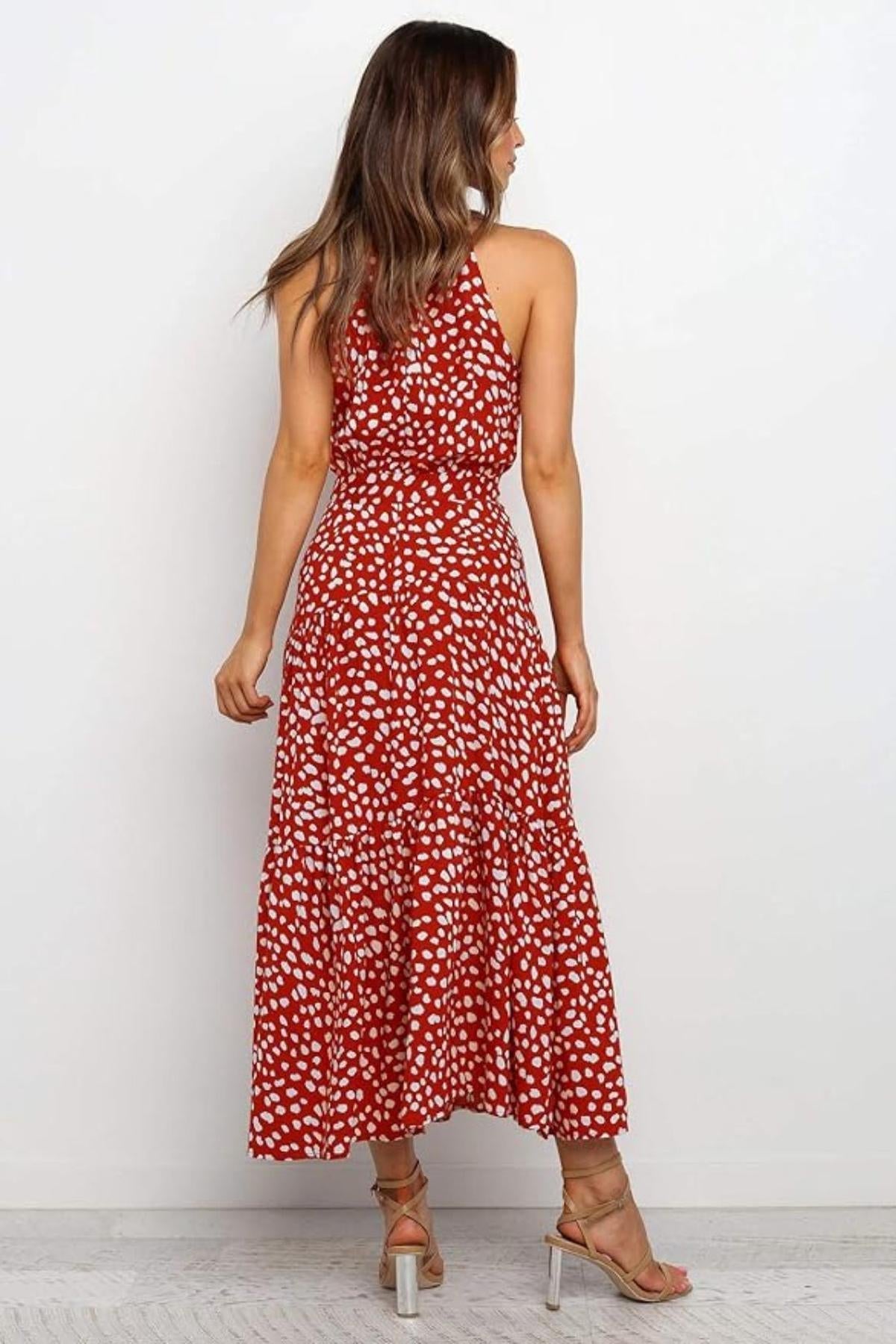 Liora | Polka Dot Halter Midi Dress