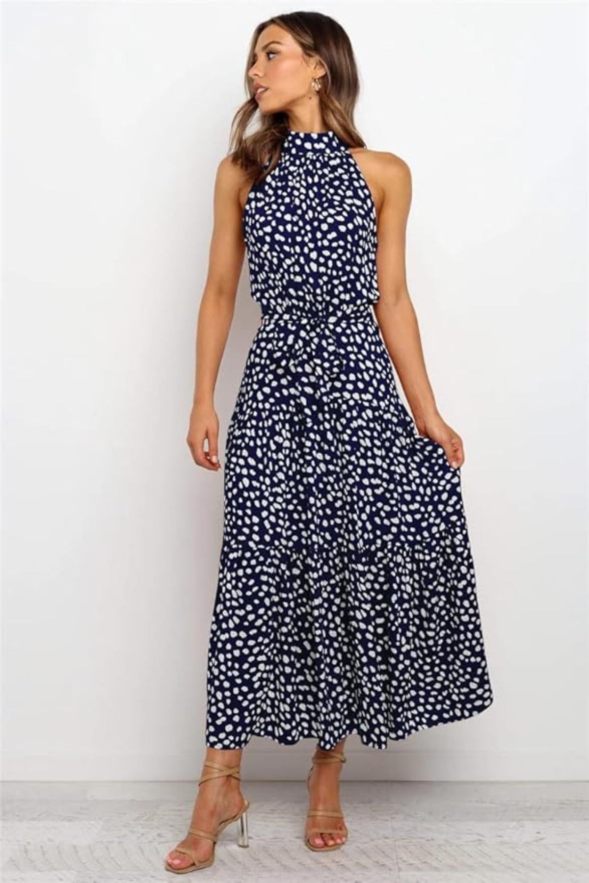 Liora | Polka Dot Halter Midi Dress