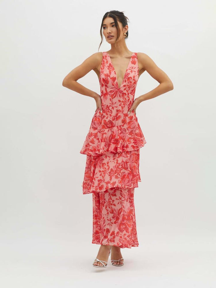 Lyra | Strappy Back Ruffle Midi Dress