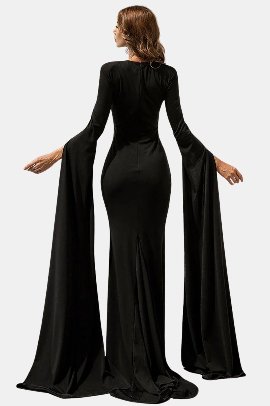 Velissia | Cape Sleeve Cutout Black Mermaid Evening Dress