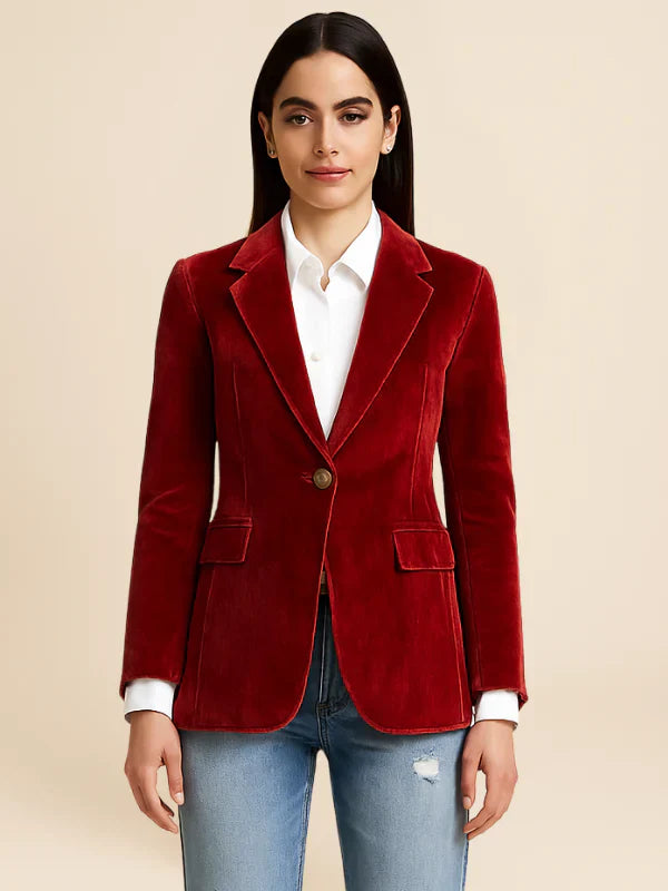 Gabriella | Velvet Blazer with Gold Button Accents