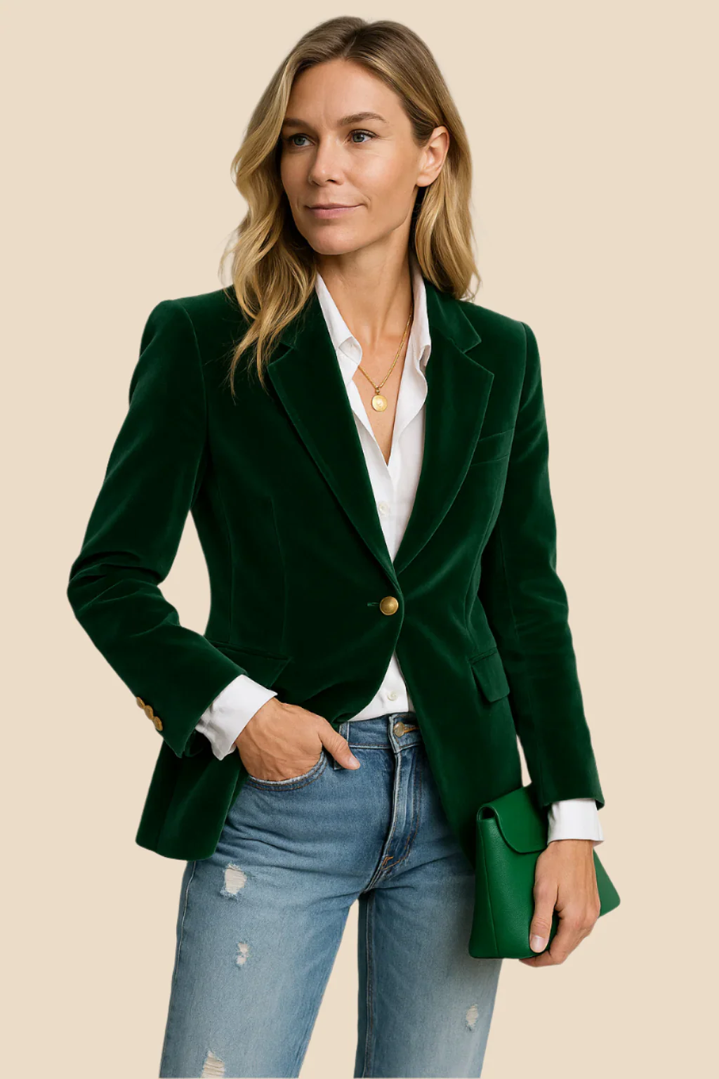 Gabriella | Velvet Blazer with Gold Button Accents