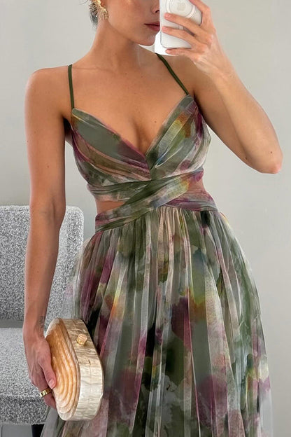 Khloe | Women’s Watercolor Crisscross Maxi Dress