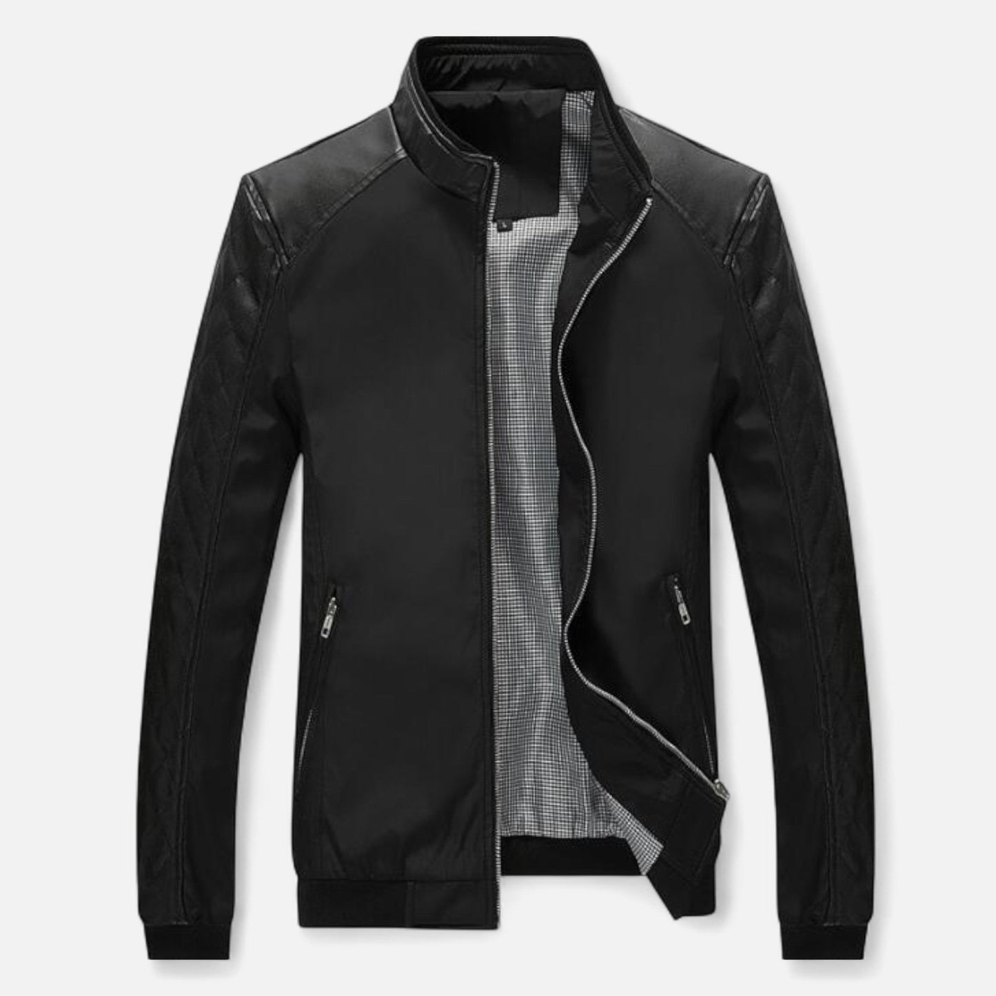 Kendros | Men’s Leather Bomber Jacket – Stand-Collar Elegance