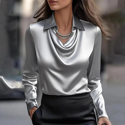 Cynara | Women’s Silk-Cotton Cowl Neck Satin Top
