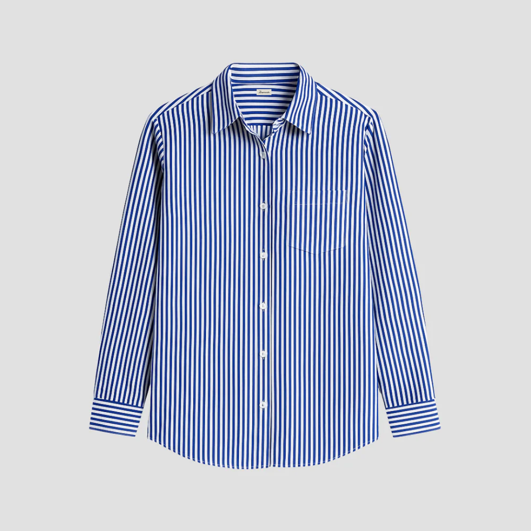 Brinley | Women’s Striped Cotton-Linen Blouse