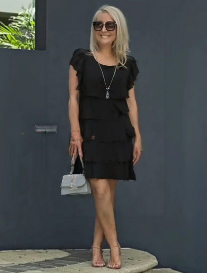 Lola | Women’s Tiered Knee-Length Cocktail Dress with Flutter Sleeves