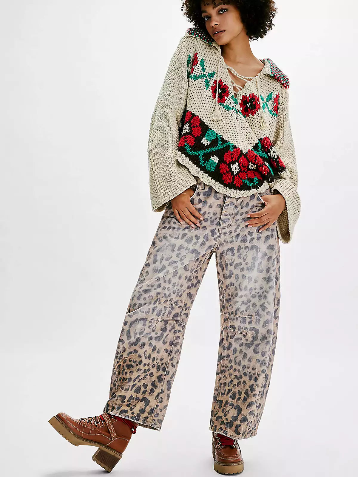 Lucille | Women’s Leopard Print Barrel Jeans