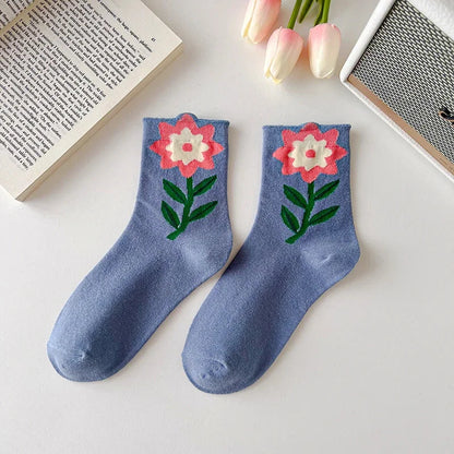 Wavelyn | Women’s Floral Cotton-Blend Socks – 5 Pack