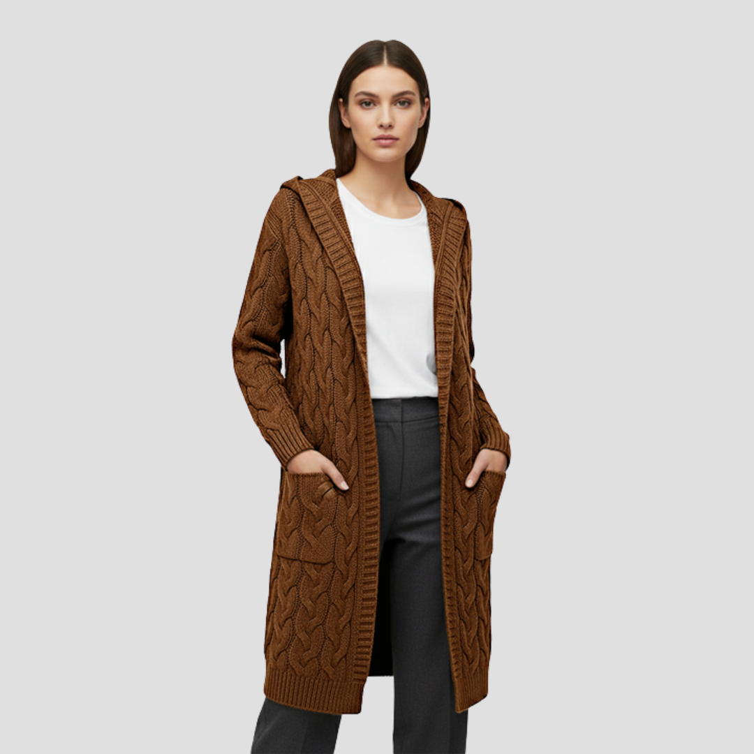 Sorellia | Women’s Knitted Long Cable Cardigan