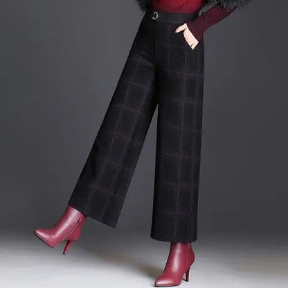 Calyrae | Women’s Tailored Wide-Leg Plaid Trousers