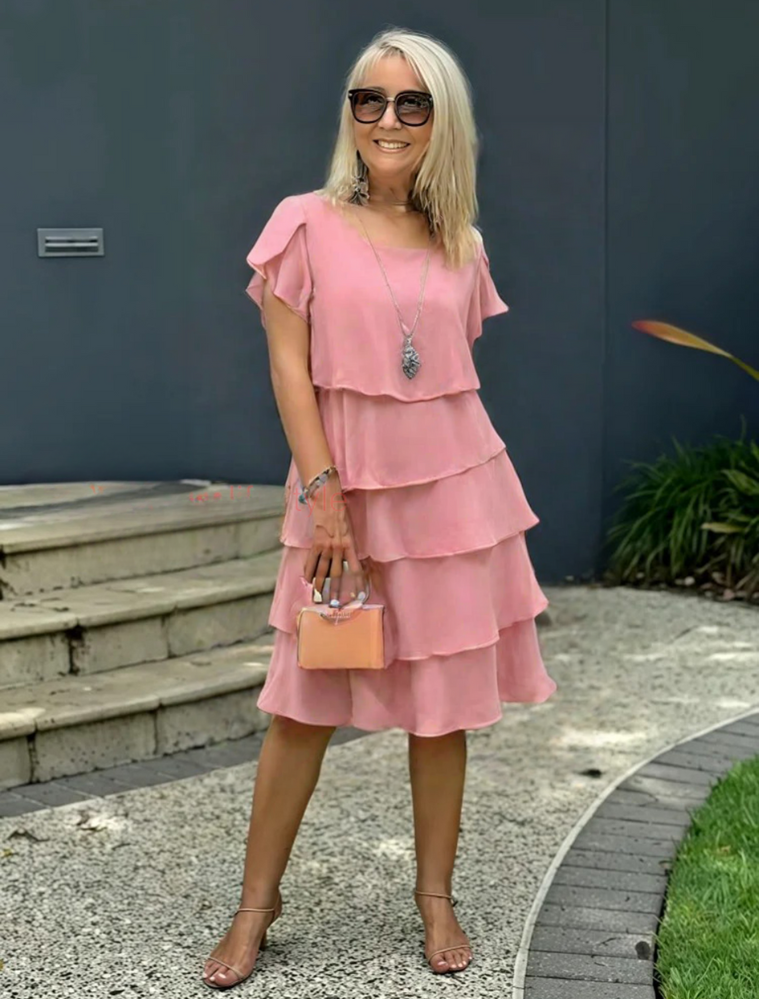 Lola | Women’s Tiered Knee-Length Cocktail Dress with Flutter Sleeves
