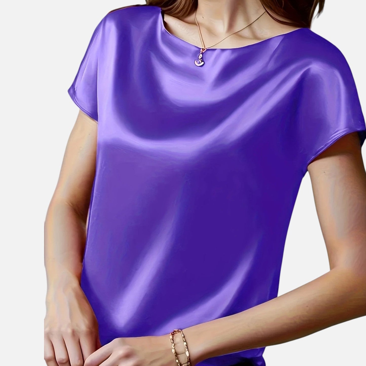 Quelloria | Women’s Satin Blouse – Short Sleeve Classic