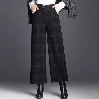 Calyrae | Women’s Tailored Wide-Leg Plaid Trousers