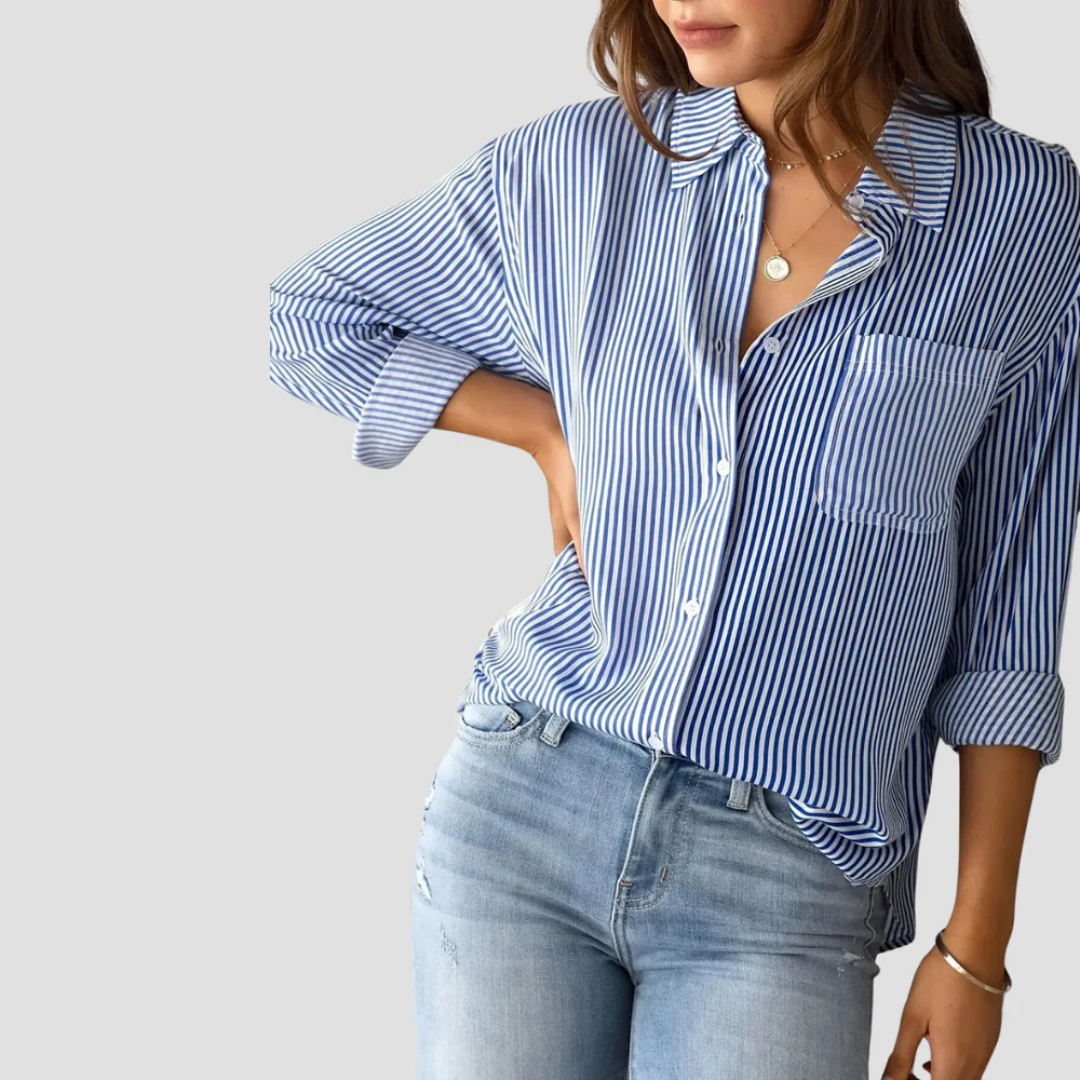 Brinley | Women’s Striped Cotton-Linen Blouse