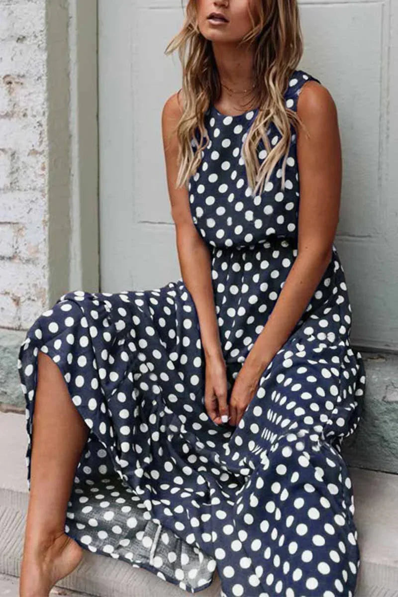 Mabel | Women’s Polka Dot Sleeveless Maxi Dress