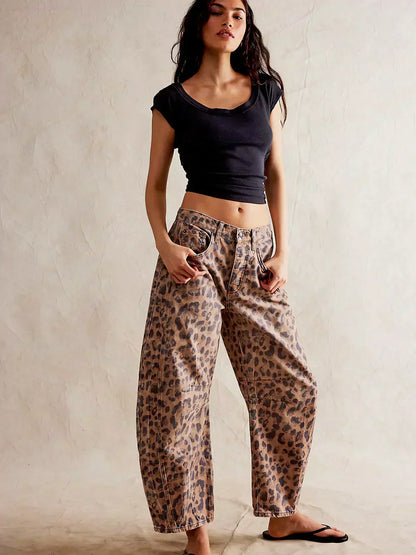Lucille | Women’s Leopard Print Barrel Jeans