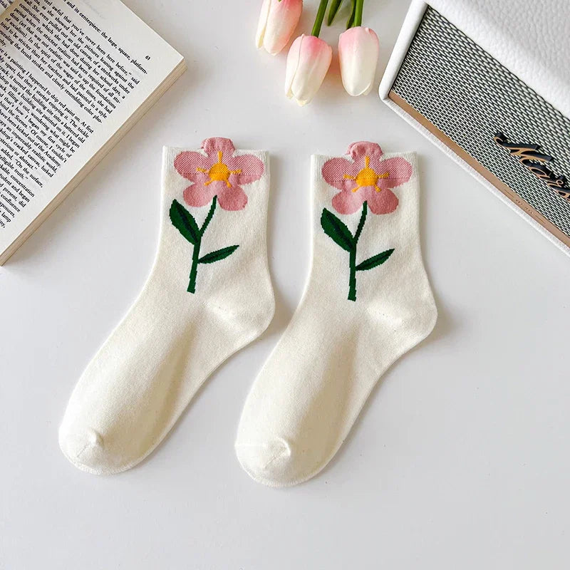 Wavelyn | Women’s Floral Cotton-Blend Socks – 5 Pack