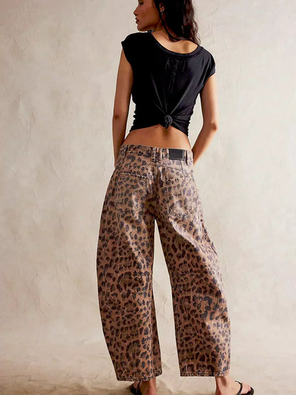 Lucille | Women’s Leopard Print Barrel Jeans