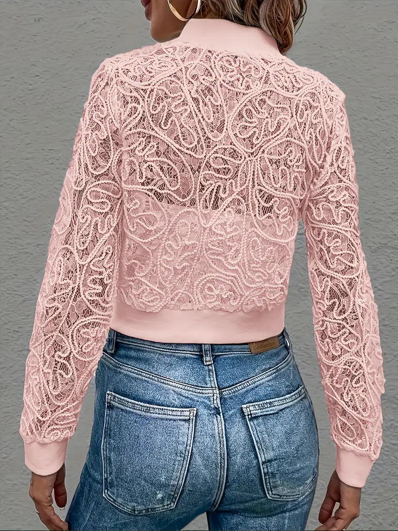 Syvra | Women’s Lace-Embroidered Mesh Cropped Jacket