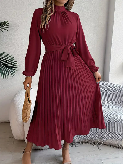 Presley | Women’s Pleated Belted Midi Dress