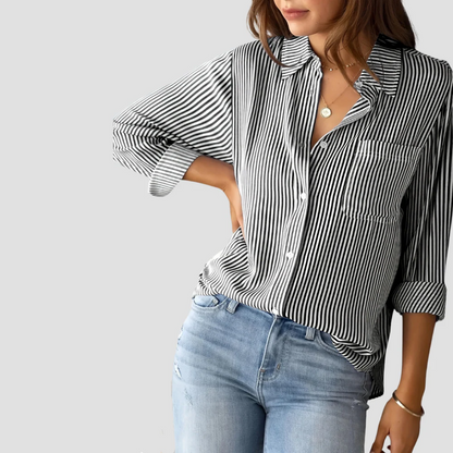 Brinley | Women’s Striped Cotton-Linen Blouse