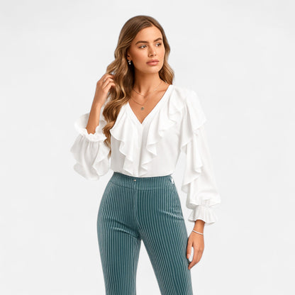 Javienne | Women’s V-Neck Ruffle Top – Elegant Flounce Style