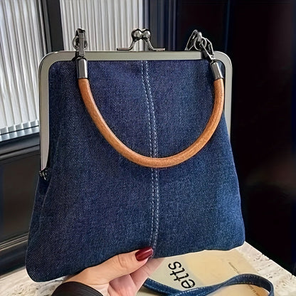 Cavelle | Denim & Leather Frame-Top Handbag