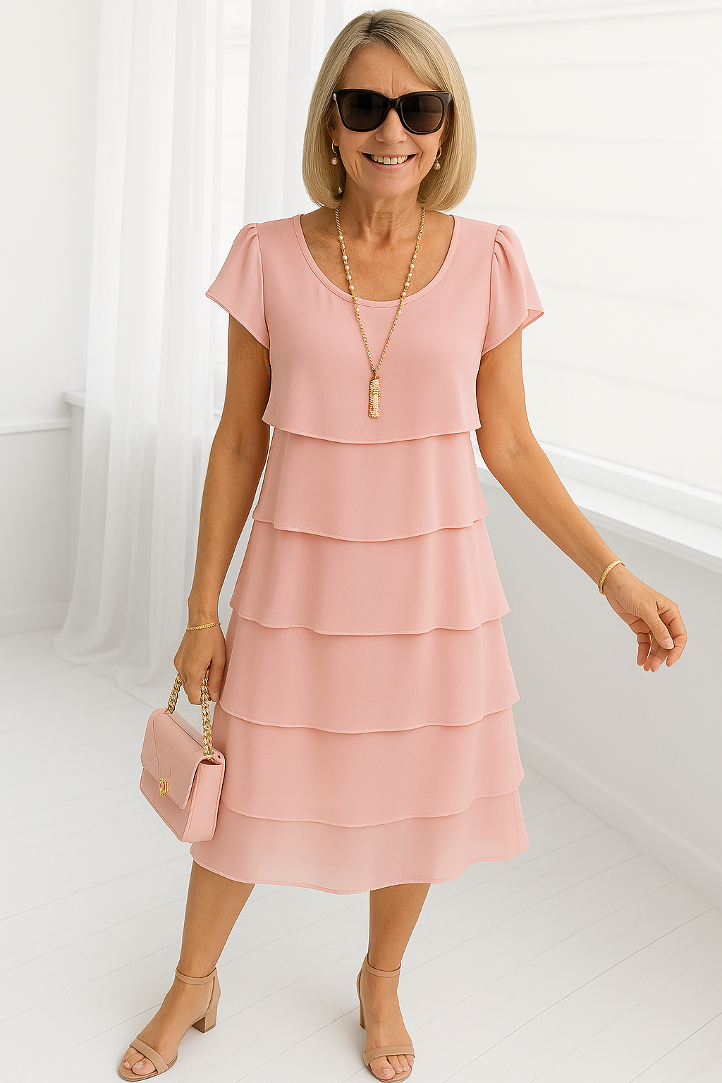 Lola | Women’s Tiered Knee-Length Cocktail Dress with Flutter Sleeves