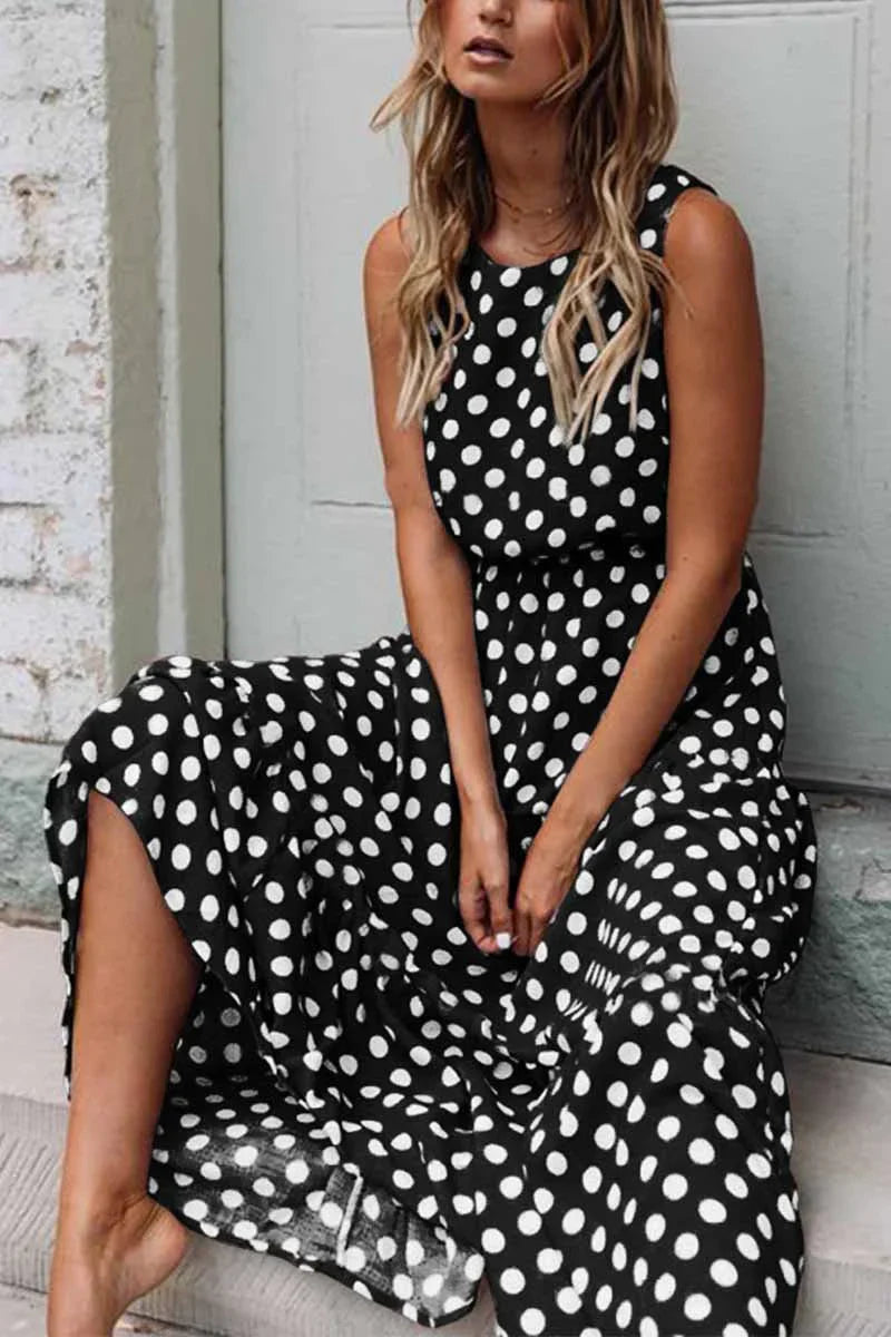 Mabel | Women’s Polka Dot Sleeveless Maxi Dress