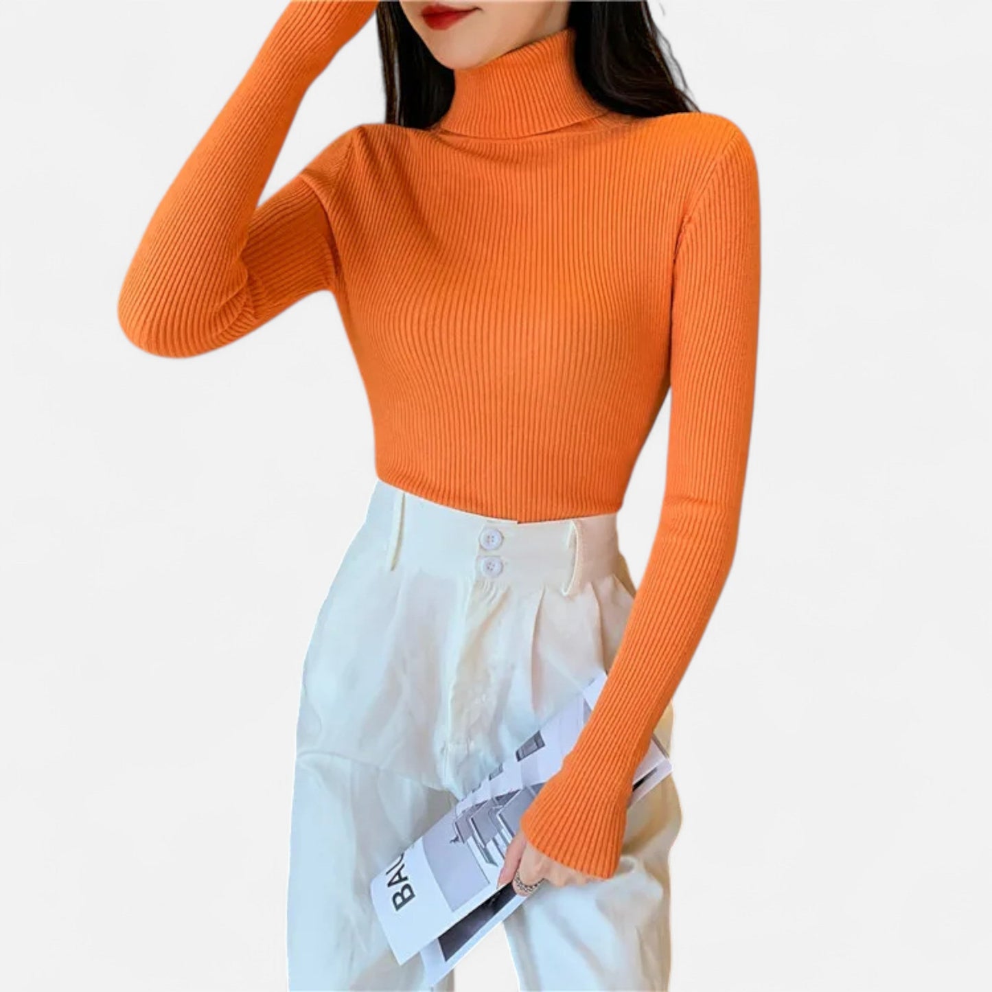 Jovetta | Women’s Ribbed Fold-Over Turtleneck Sweater