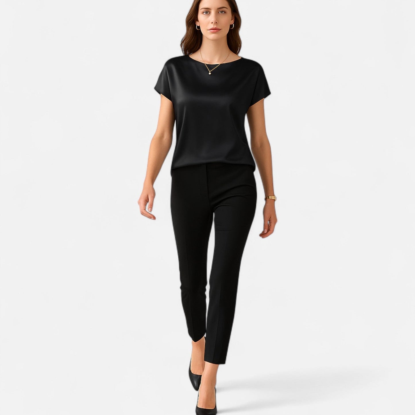 Quelloria | Women’s Satin Blouse – Short Sleeve Classic