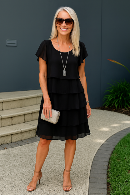 Lola | Women’s Tiered Knee-Length Cocktail Dress with Flutter Sleeves