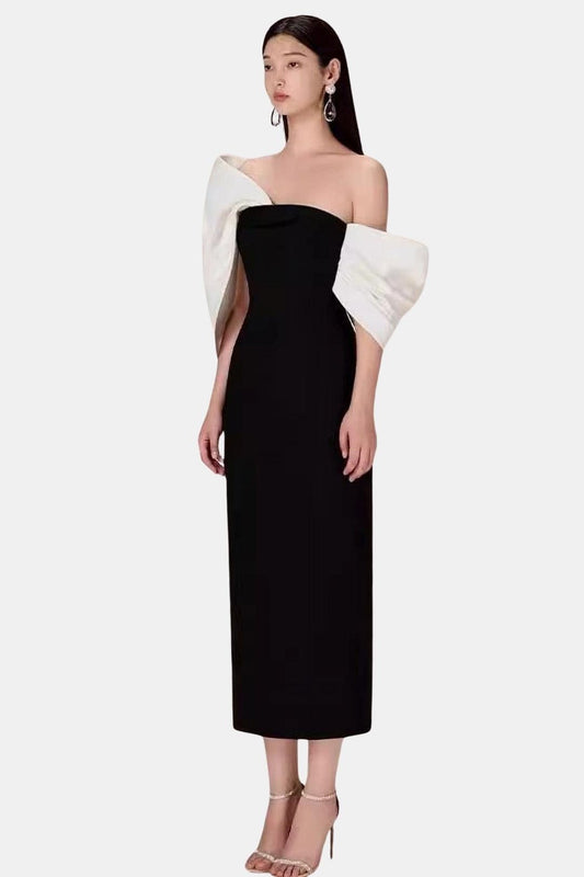 Corvianne | Bowknot Contrast Midi Dress