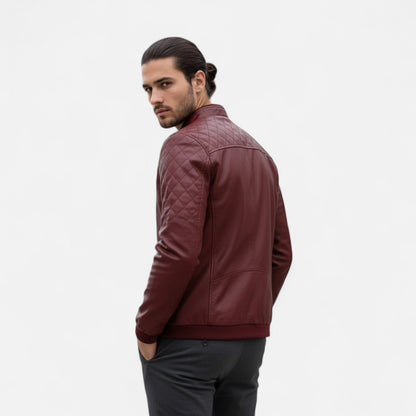 Kendros | Men’s Leather Bomber Jacket – Stand-Collar Elegance