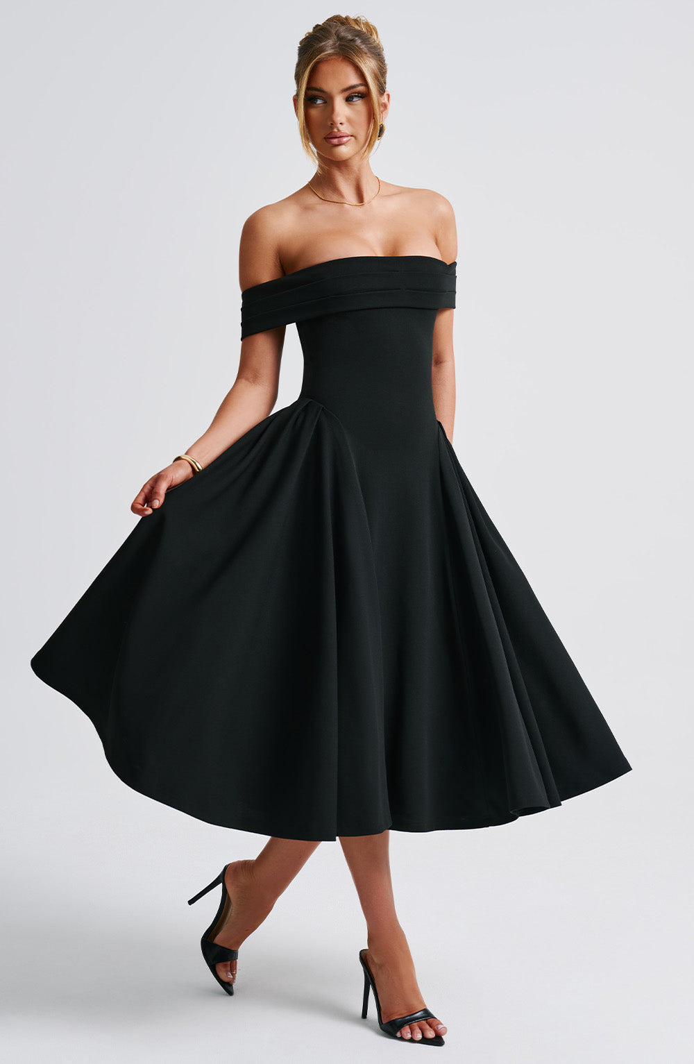 Cherie | Off-Shoulder Pleated Midi Dress
