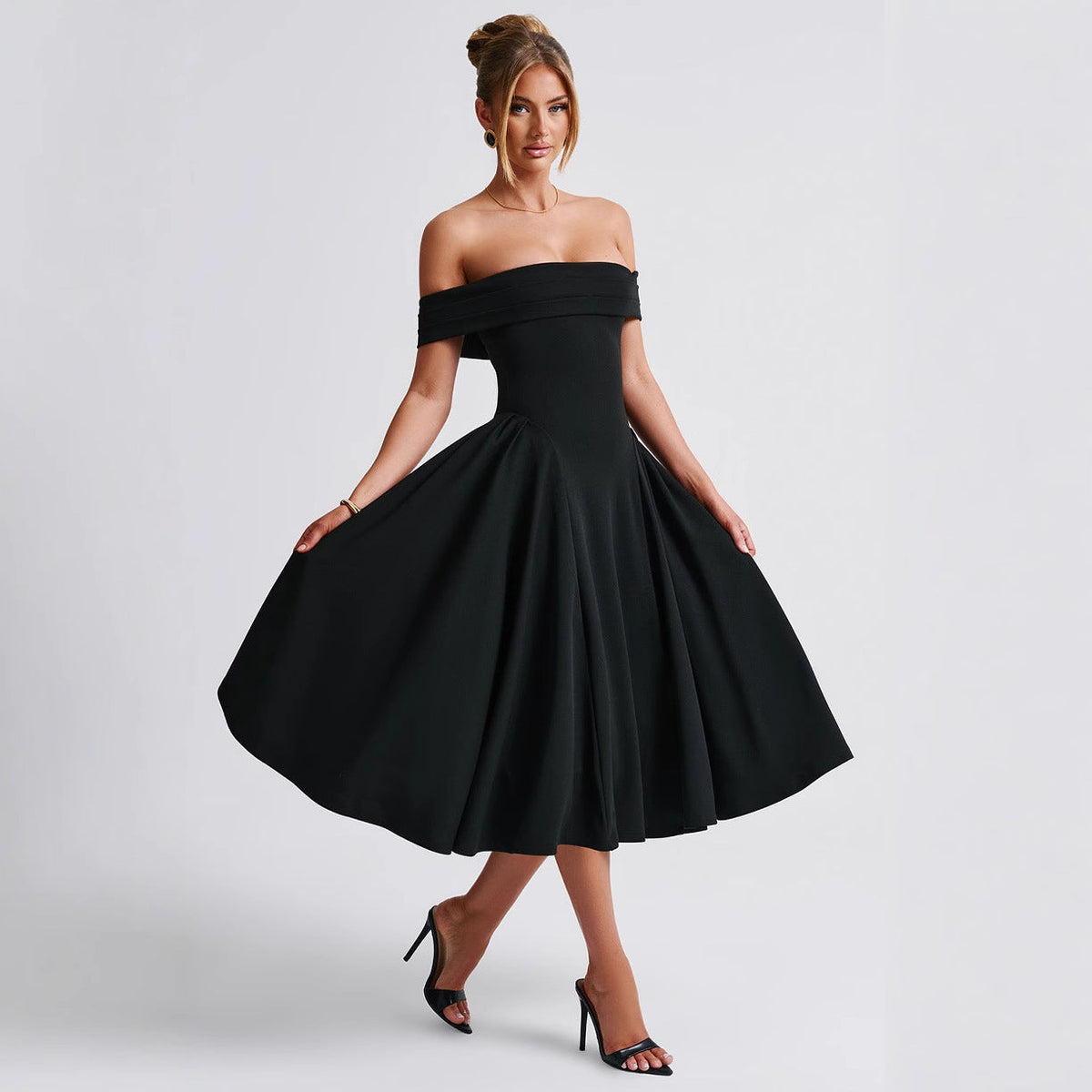 Cherie | Off-Shoulder Pleated Midi Dress