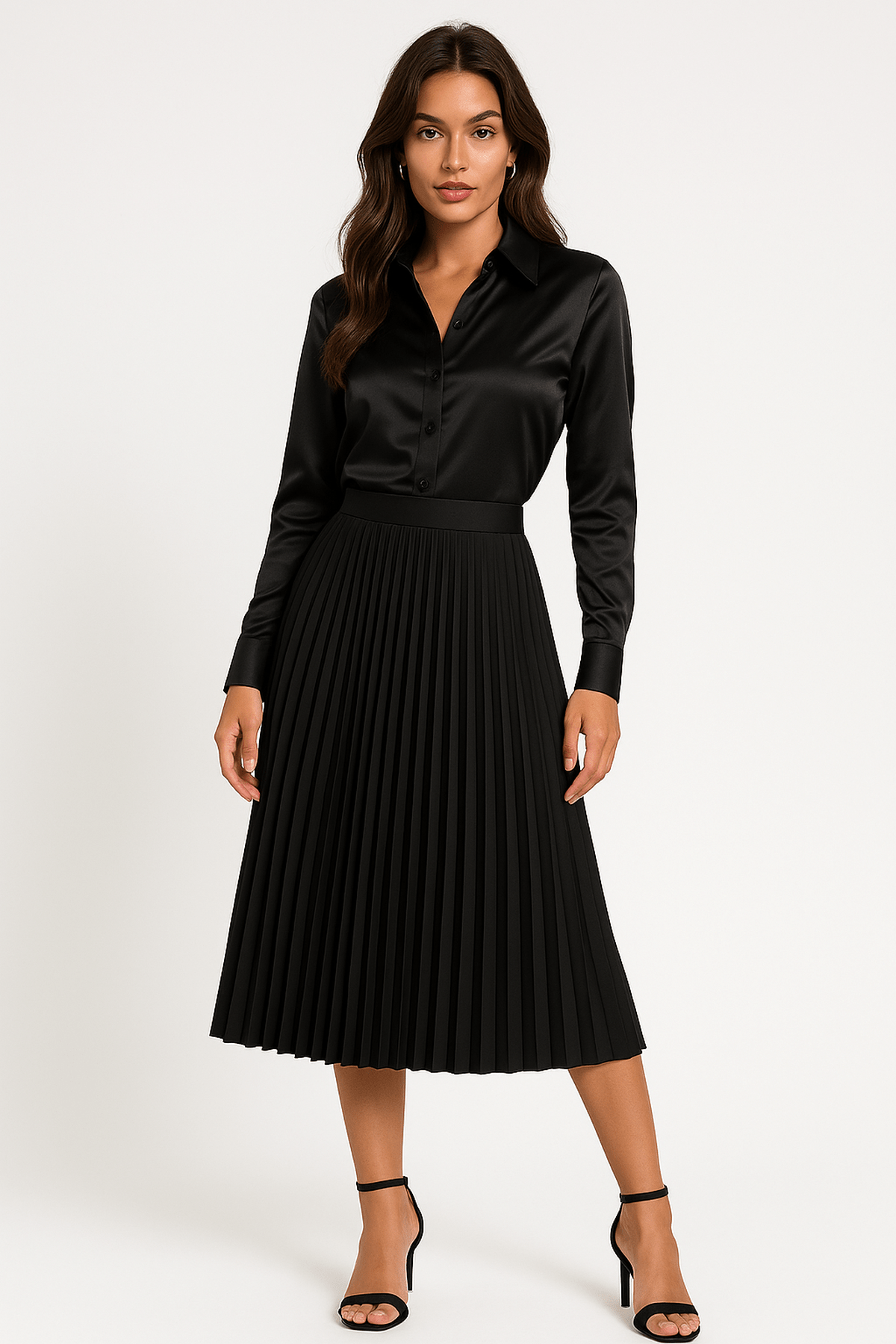 Helena | Women’s Pleated Satin Midi Skirt
