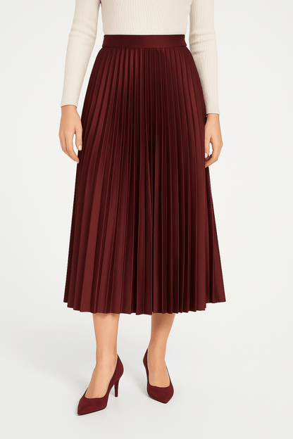 Helena | Women’s Pleated Satin Midi Skirt